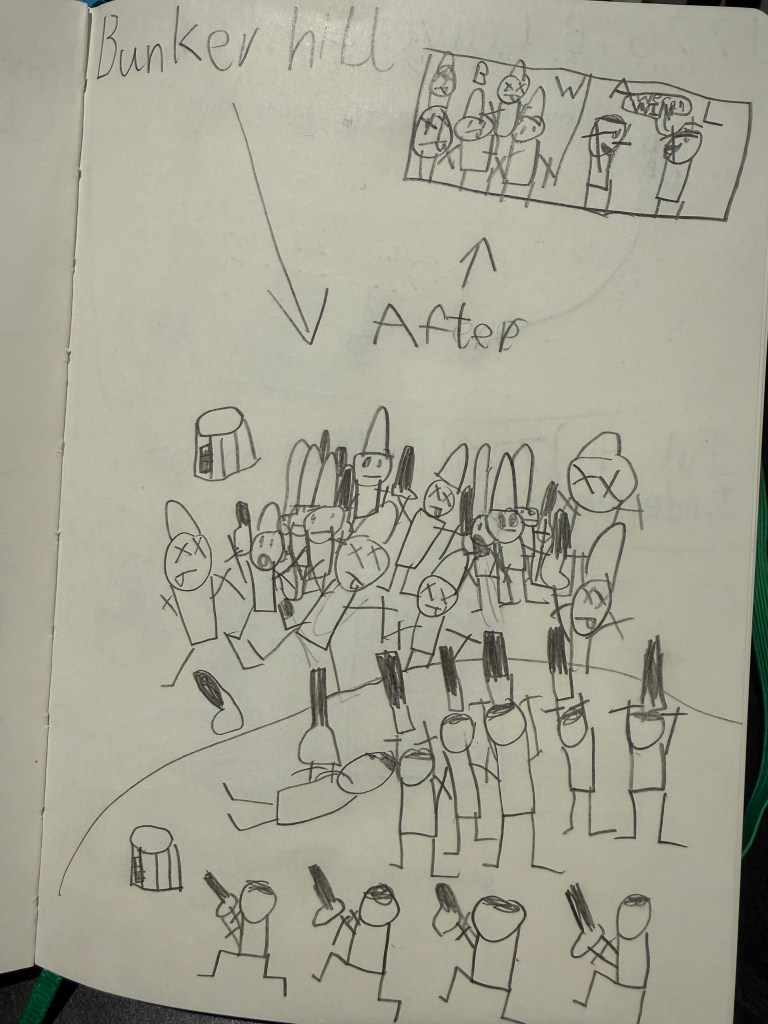 child's drawing of the Battle of Bunker Hill